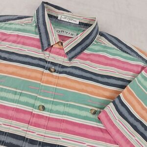 VTG Orvis Large Mens Shirt Colorful Hong Kong Boxy 26x28 Button‎ Up
